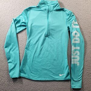 Nike Pro Running Jacket Women's Medium Teal 1/2 Zip Pullover Just Do It Stretch